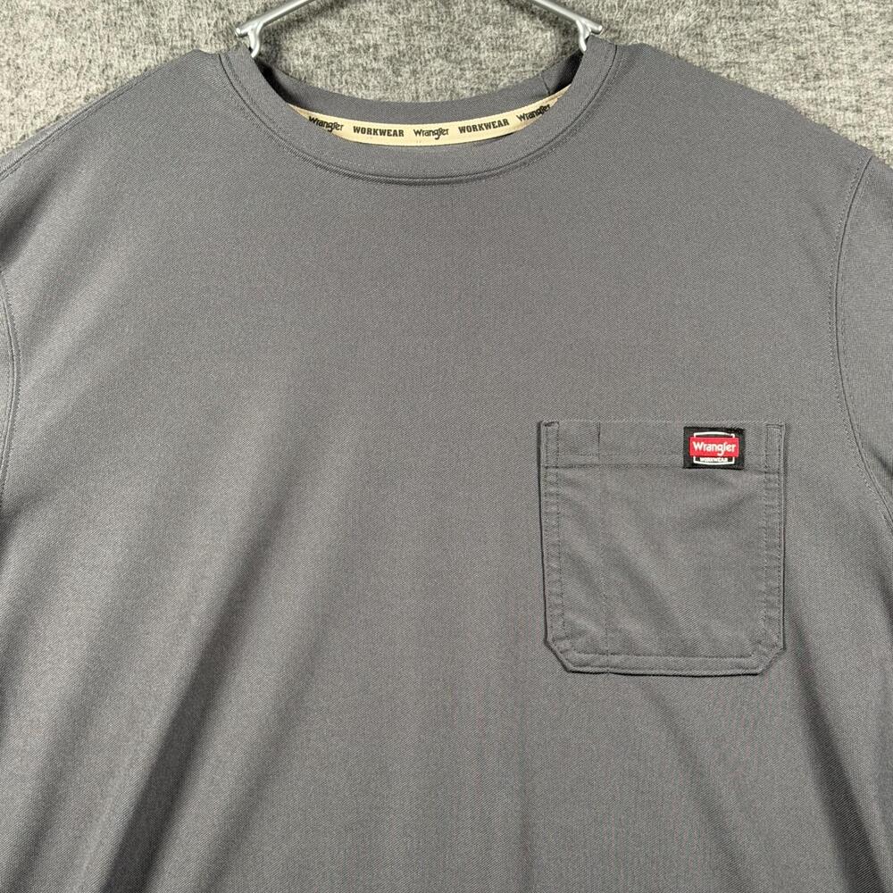Wrangler Shirt Mens Large Gray Solid Workwear Pocket Long Sleeve Crewneck Tee